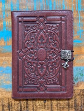 Oberon Design Embossed Leather iPad Mini Cover in Deep Brown